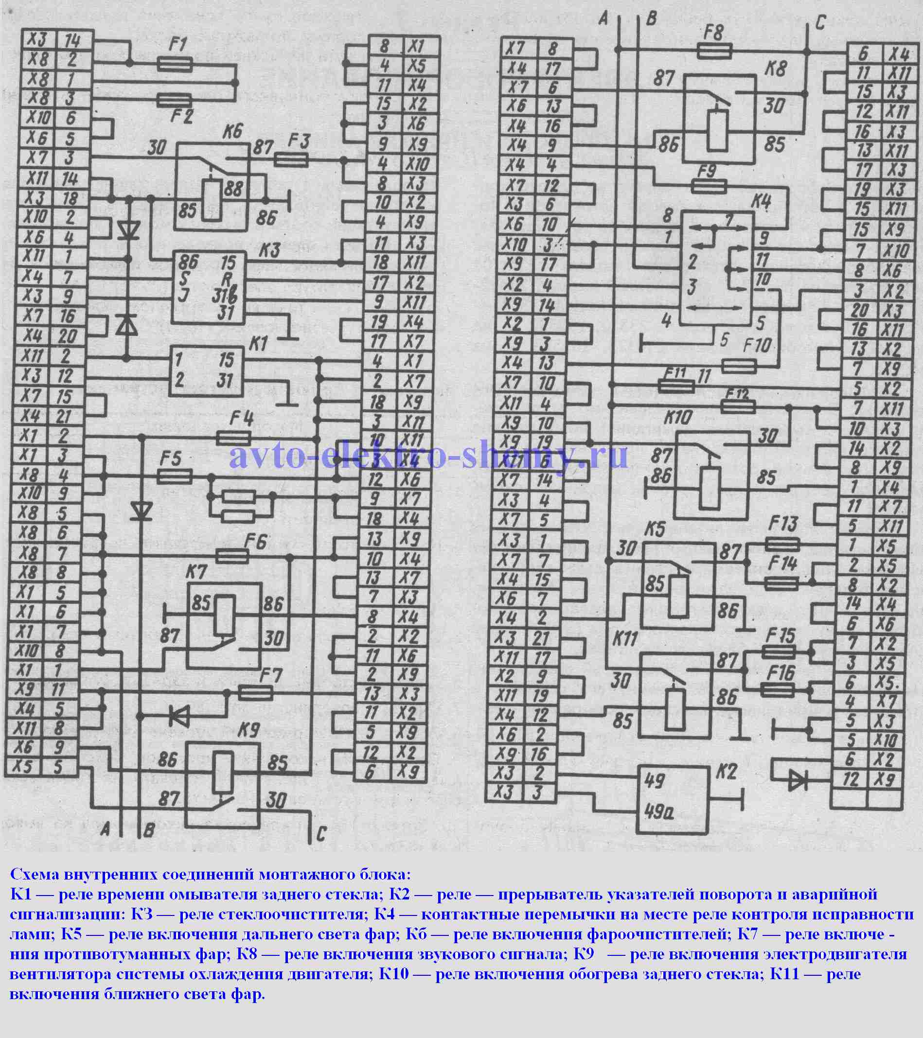 Схема внутренних соединений монтажного блока - Москвич АЗЛК