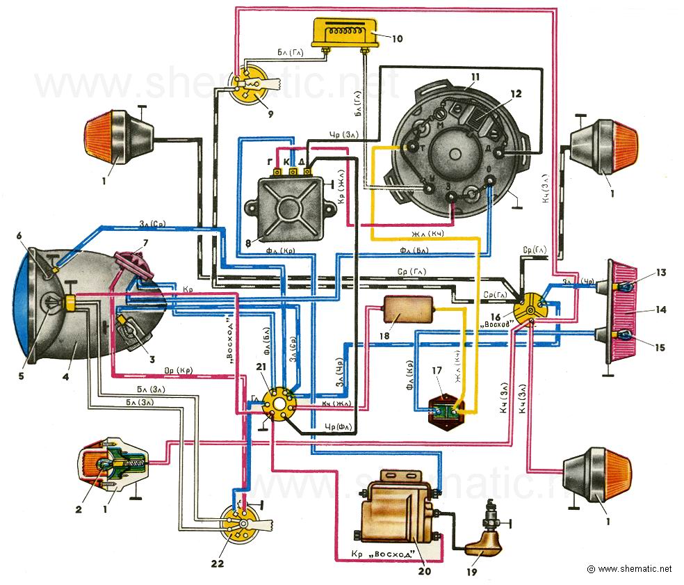 Схема электрооборудования мотоциклов «восход-2м», «восход-3».