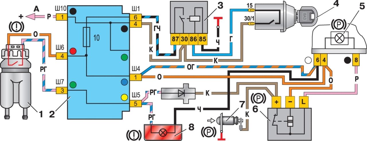 Ваз 2105 схема подключения замок зажигания.