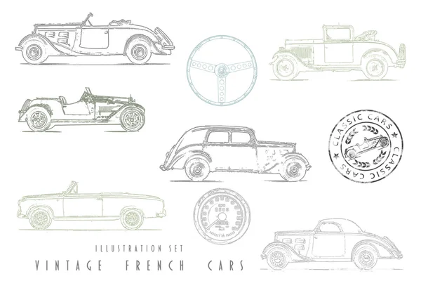 Иллюстрация сет Винтаж французских автомобилей с печать дизайн — стоковое фото