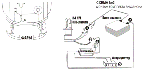 Схема монтажа биксенона